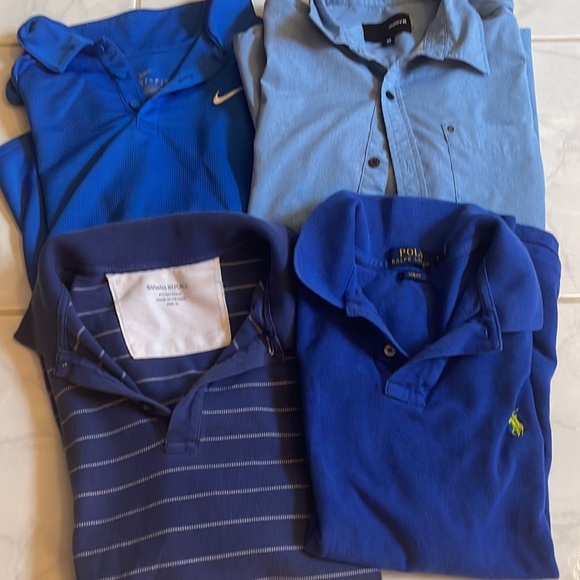 Set of 4 Mens blue polo shirts short sleeve - Picture 1 of 12